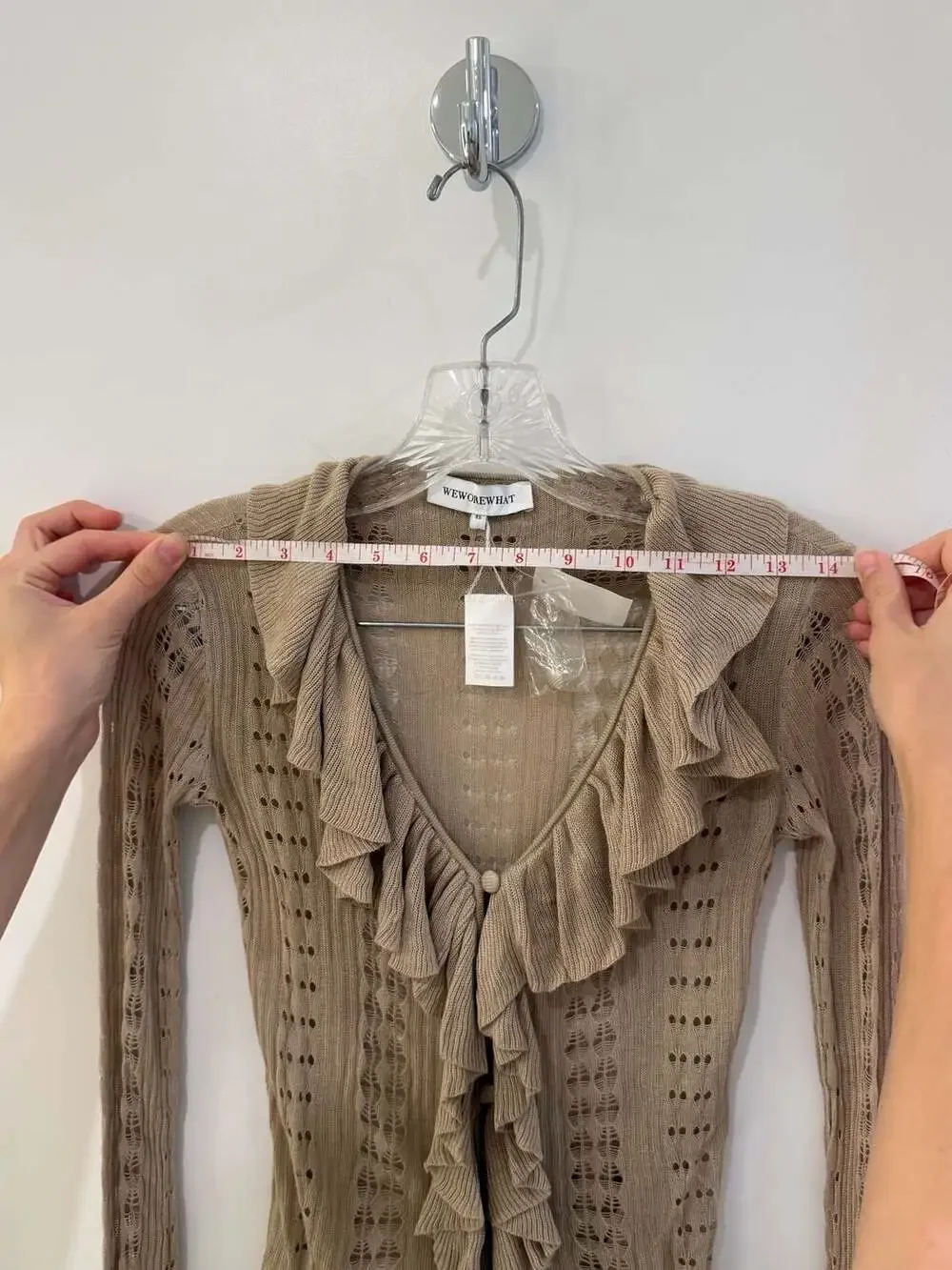 WeWoreWhat Ruffle Detail Knit Long Sleeve Cardigan in Safari